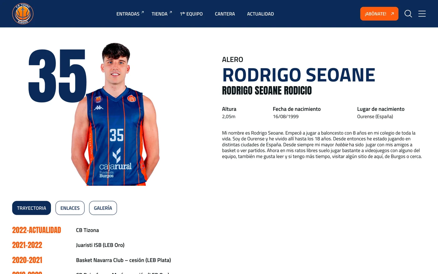 Vista de jugador de la web CB Tizona