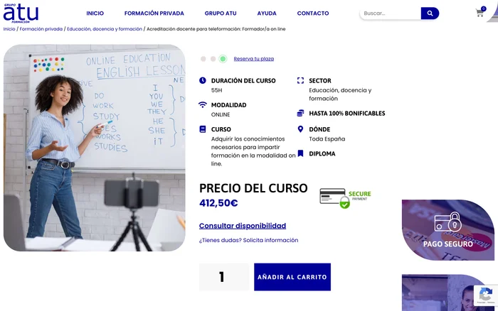 Vista de la web Grupo ATU - Cursos privados