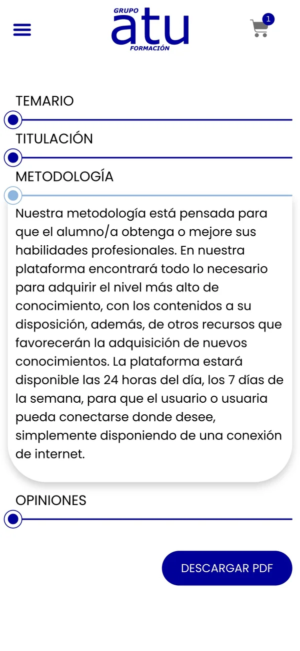 Vista de la web Grupo ATU - Cursos privados